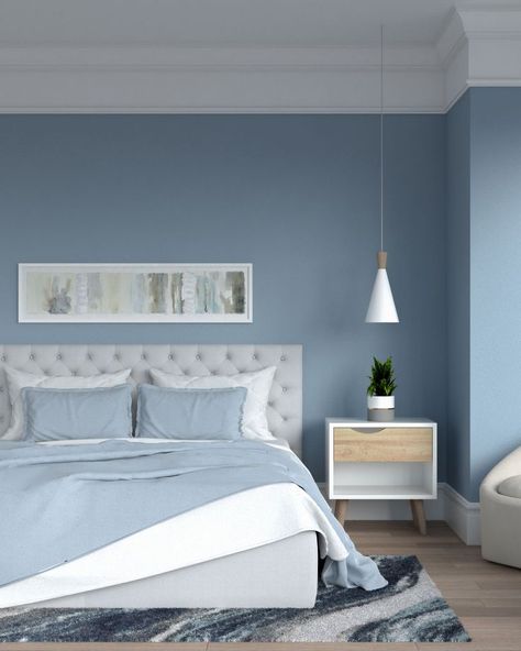 Navy Blue Bedroom Decor, Blue Themed Bedroom, Baby Blue Bedrooms, Blue And Grey Bedding, Bedding Colors, Blue Decor Ideas, Grey And White Bedding, Blue Gray Bedroom, Blue Bedroom Walls