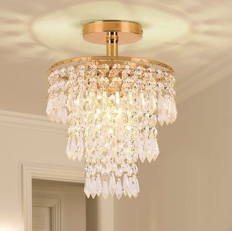 #kidsroom #decor #chandelier #gold #aesthetic #classic #amazonfinds #lights Small Crystal Chandelier, Modern Flush Mount Ceiling Light, Crystal Light Fixture, Gold Ceiling Light, Gold Pendant Lighting, Gold Ceiling, Flush Mount Chandelier, Crystal Chandelier Lighting, Modern Crystal Chandelier