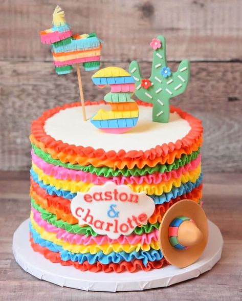 🌺Lula Flora🌺 Christine on Instagram: “Making taco Tuesday a lil' brighter with this adorable three-esta cake by @sugarandbloomcakecompany 🥳🌮🧁⁣ ⁣ Mini donkey piñata cake toppers…” Three Esta Birthday Party, Mexican Fiesta Cake, Three Esta, Piñata Cake, Mexican Cake, Fiesta Cake, Mini Donkey, Pinata Cake, Fiesta Birthday Party