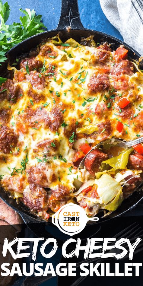 Cheesy Cabbage, Sausage Skillet Recipe, Keto Sausage Recipe, Cabbage Sausage, Sausage Skillet, Skillet Dinner Recipes, Cabbage And Sausage, Diner Recept, Skillet Dinners