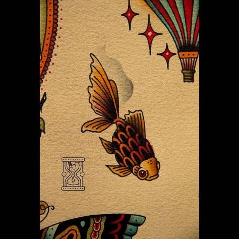 Classic Art Tattoo, Tattoo Small Ideas, Goldfish Tattoo, Space Art Projects, Book Art Projects, Tattoo Filler, Art Flash, Pop Art Drawing, Old School Tattoo Designs