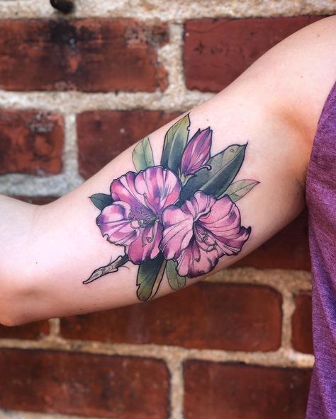 Ellie on Instagram: “🌿Had a blast making these rhododendrons for ANOTHER ELLIE TODAY!🌿 Rhodie, the cute nickname for rhododendrons, is her Appalachian Trail…” Appalachian Trail Tattoo, Rhododendron Tattoo, Mobile Tattoo, Cute Nickname, Man Tattoo, Beautiful Flower Tattoos, Cute Nicknames, Appalachian Trail, Love Tattoos