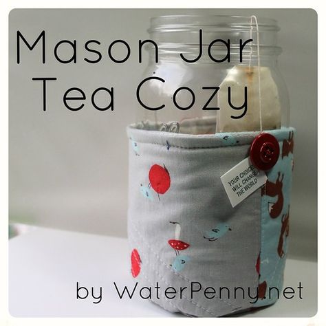 Mason Jar Tea Cozy « modafabrics Mason Jar Tea, Mason Jar Cozy, Simple Holiday Gifts, Quilting Methods, Moda Bake Shop, Quart Size Mason Jars, Jar Tea, Food Jars, Mason Jar Ideas