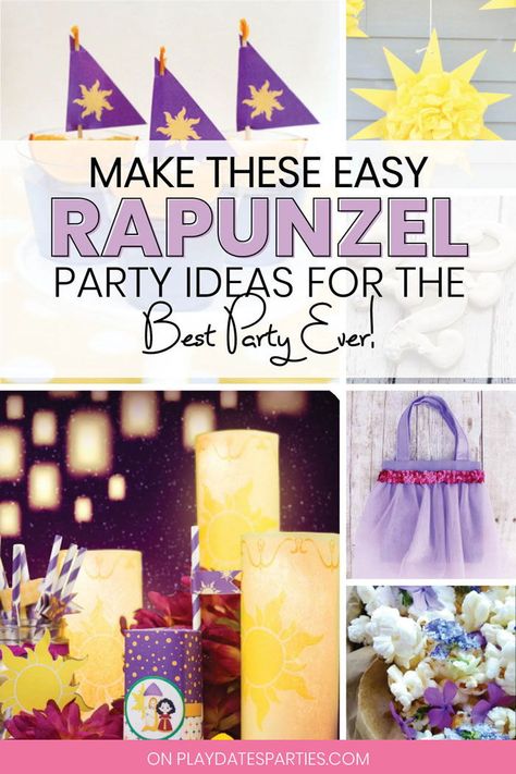 Rapunzel Tea Party Birthday, Tangled Birthday Party Favors, Tangled Birthday Games, Rapunzel Tangled Party, Rapunzel Birthday Party Ideas Decoration, Rapunzel Birthday Party Decorations Diy, Tangled Rapunzel Party Ideas, Rapunzel Decorations Party, Tangled Bachelorette Party