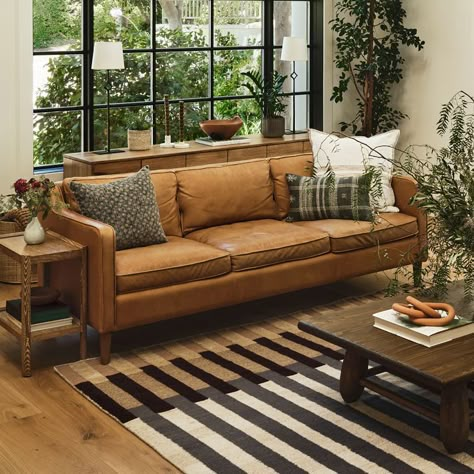 Hamilton Leather Sofa (70"–91") | West Elm Caramel Leather Sofa, Brown Leather Couch Living Room, Tan Leather Couch, Hamilton Sofa, Tan Leather Sofas, Leather Couches Living Room, Brown Leather Couch, Leather Couches, Living Room 2024