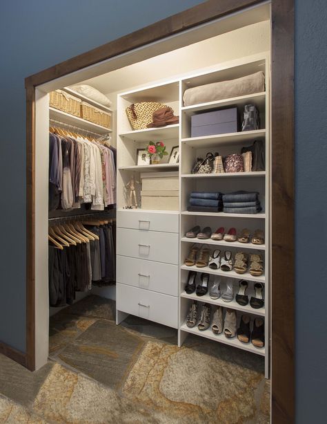 Closet Redo, Reach In Closet, Organized Closet, Walk In Closet Design, Closet Renovation, Open Closet, Closet Layout, Closet Remodel, Bedroom Closet Design