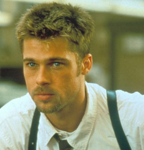 Brad Pitt's Best Haircuts And How To Get Them | FashionBeans Brad Pitt Warrior Haircut, Brad Pitt Spiky Hair, Se7en Haircut, Brad Pitt 00s, Attractive Hairstyles Men, Best Straight Hairstyles Men, Tyler Durden Haircut, Brad Pitt Buzzcut, Brad Pitt Short Hair