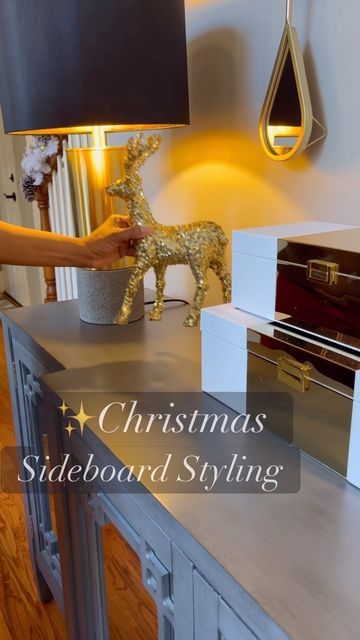 Kim | DIY | Home Decor & Inspire Decor on Instagram: "✨Sideboard Christmas Styling✨Let’s add some sparkle to your side tables! Client creation, decor from #zgallerie and #athome : Follow along with me for Decor Ideas and Inspiration @k.mooredecor : : : #zgallerie #athome #sideboard #tablestyling #christmasdecor #christmasiscoming #homedecorating #designinspiration #golddecor #modern #moderndecor #glamchristmasdecor #homedecor #aesthetic #sparkle #christ #modernhome #interiordecor #reels #inter Christmas Sideboard Decorating Ideas, Sideboard Christmas Decor, Christmas Sideboard Decor, Decorating Sideboards, Aesthetic Sparkle, Christmas Styling, Sideboard Styles, Glam Christmas Decor, Sideboard Decor