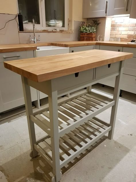 Ikea Trolley Kitchen, Small Mobile Kitchen Island, Ikea Forhoja Hack, Forhoja Ikea, Top Table Kitchen, Ikea Forhoja, Trolley Kitchen, Kitchen Prep Table, Island In The Kitchen