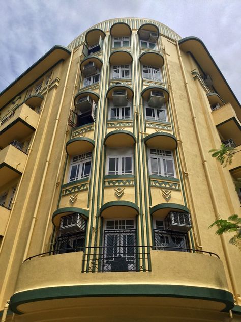 When it comes to the distinctive style, Mumbai is second only to Miami Mumbai Art, 1950 Art, Art Deco Houses, Colonial Art, Open Architecture, Future Buildings, Gothic Buildings, Building Signs, Deco Architecture