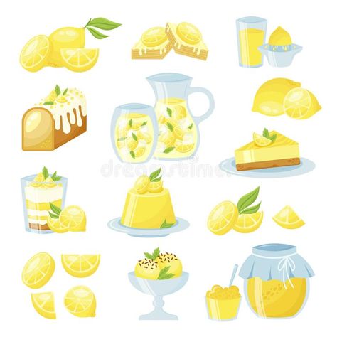 Lemon Graphic, Desserts Drawing, Dessert Illustration, Recipe Drawing, Food Clipart, Lemon Tart, Citrus Fruits, Lemon Cookies, Homemade Jam