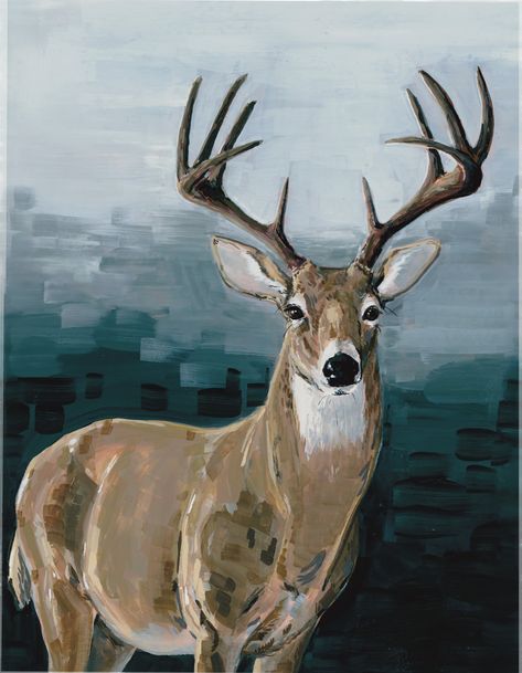 Buck Painting Acrylic, Deer Painting Easy, Deer Head Painting, Deer Painting Acrylic, Deer Art Painting, Dear Painting, Antler Painting, Buck Painting, Deer Canvas Painting