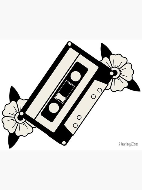 "Retro Cassette Tattoo" Photographic Print by HarleyEos | Redbubble Casset Tapes Tattoo, Cassette Tape Tattoo Traditional, Cassette Tape Tattoo Minimalist, Cassette Tattoo Design, Casette Tape Tattoo, Mixtape Tattoo, Cassette Tape Tattoo, Traditional Tattoo Music, Cassette Tattoo