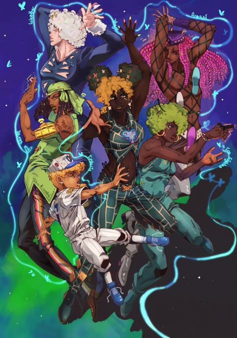 Drawing Edits, The Gangs All Here, Stand User, Stone Ocean, Afrocentric Art, Black Anime, Jojo Anime, Black Characters, Cool Wallpapers Cartoon