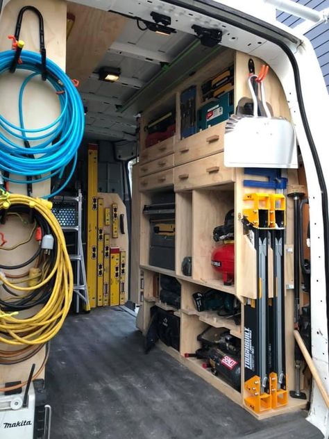 Ford Transit Work Van Organization, Van Tool Organization, Carpenter Van Setup, Work Van Organization, Work Van, Work Van Storage Ideas, Work Van Organization Ideas, Van Racking Ideas, Diy Van Storage Ideas