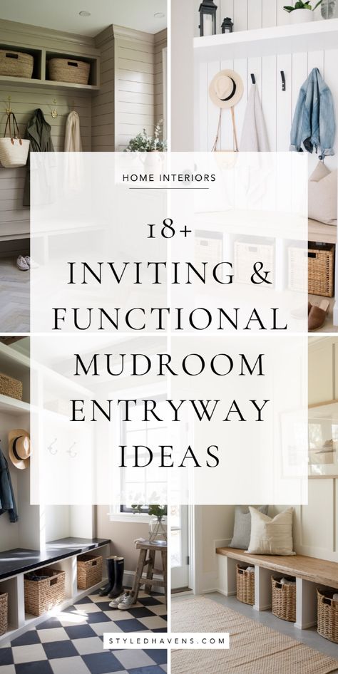 Need mudroom ideas to enhance your home interior? Check out our list of mudroom entryway ideas for the perfect room décor inspiration! Whether you’re creating a mudroom and laundry room, designing a small mudroom space, or planning a large mudroom entryway design, these modern mudroom and entry inspiration ideas will make your space both inviting and practical. Modern Mudroom Entryway, Entrance Hall Decor Ideas, Entry Foyer Design, Mudroom Entryway Ideas, Hall Decor Ideas, Entryway Paint Colors, Modern Mudroom, Entryway Paint, Large Mudroom