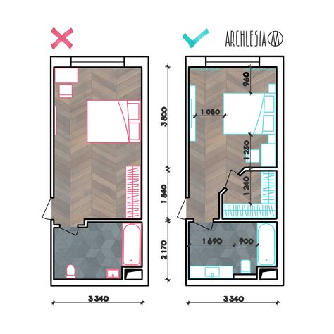 Follow @archlesia for more tips! My accounts: • instagram @archlesia or instagram.com/archlesia • telegram @archlesia or t.me/archlesia 2bhk House Plan, Interior Measurements, Small House Interior, Bedroom Layout, Small House Interior Design, Design Guidelines, Loft Conversion, Bedroom Layouts, House Architecture Design