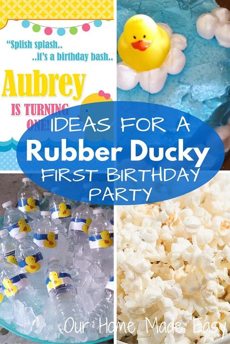 Lots of ideas to plan an adorable rubber duck theme first birthday party! Click to see them! Rubber Ducky Birthday Party, Rubber Duck Birthday Party Ideas, Ducky Birthday Party, Rubber Duck Theme, Duck Birthday Theme, Rubber Ducky Party, Rubber Ducky Birthday, Rubber Duck Birthday, Theme First Birthday