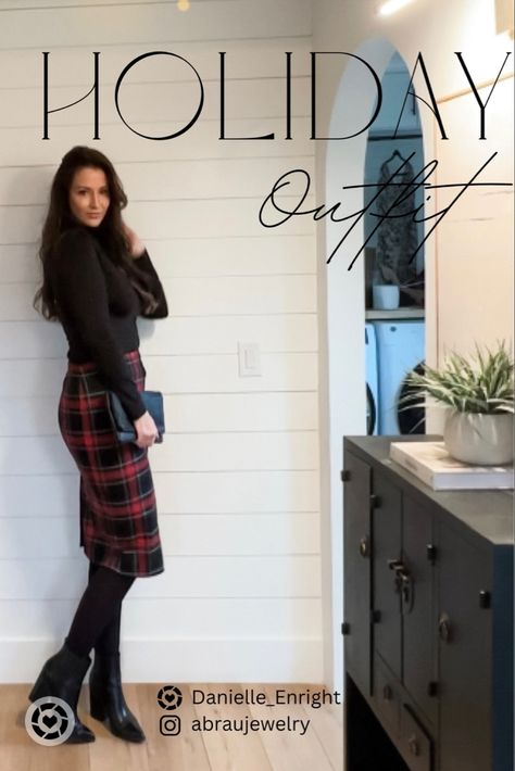 Holiday Outfit | Office Party Outfit | workwear Holiday Midi Skirt, Holiday Plaid Skirt Outfit, Plaid Pencil Skirt Outfit, Houndstooth Skirt Outfit, Tartan Skirt Outfit, Holiday Skirt Outfits, Holiday Party Outfit Work, Outfit Office, Plaid Skirt Outfit