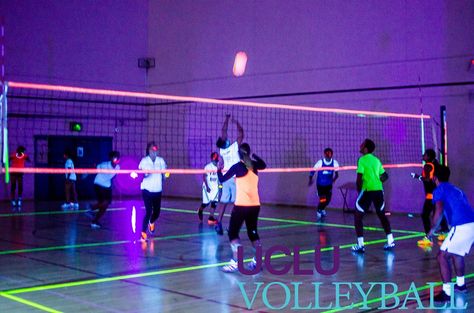 Glow Volleyball, Neon Volleyball, Indoor Sports Court, Student Council Ideas, Volleyball Party, Black Light Party, Senior Things, Senior Year Ideas, Sports Court