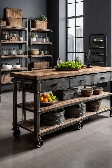 Get inspired to create your dream farmhouse kitchen with these 8 beautiful island designs featuring shiplap, wood accents, and vintage charm. Open Shelf Kitchen Island Ideas, Farm Kitchen Island Ideas, Kitchen Industrial Style, Farmhouse Kitchen Islands, Farmhouse Kitchen Island Ideas, Black Farmhouse Kitchen, Vintage Kitchen Island, Shop Remodel, Dream Farmhouse Kitchen