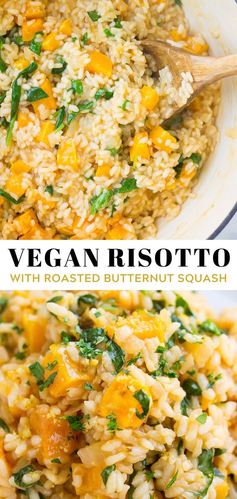 The ultimate comfort food: Vegan Risotto with roasted butternut squash and spinach. Easy, healthy, creamy and totally dairy free! #vegan #plantbased Butternut Squash And Spinach, Vegan Risotto, Food Vegan, Winter Comfort, Roasted Butternut, Roasted Butternut Squash, Ultimate Comfort Food, Tikka Masala, Vegan Dinner Recipes