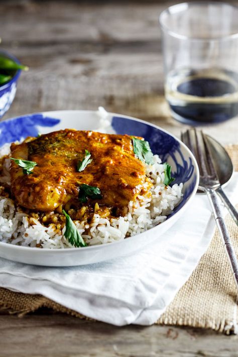 Curried baked Hake - Simply Delicious Hake Fish, Hake Recipes, Sugar Snap Pea, Pea Risotto, Snap Pea, Spiced Rice, Masala Spice, Sugar Snap Peas, Simply Delicious