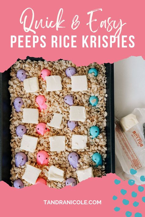 Easy Peeps Rice Krispies Treats Recipe - Tandra Nicole Rice Krispie Treats Peeps, Rice Krispie Peeps Treats, Rice Crispy Treats With Peeps, Peep Rice Crispy Treats, Peep Rice Krispie Treats Recipe, Rice Krispie Treats With Peeps, Peeps Rice Krispie Treats Recipe, Easter Rice Crispy Treats, Peeps Rice Krispie Treats