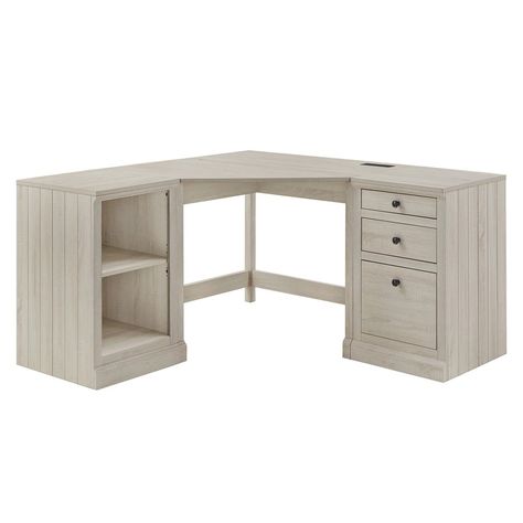 Hinesburg 40 in. Corner Desk with USB Chargers and 3-drawer File Cabinet by iNSPIRE Q Classic - On Sale - Bed Bath & Beyond - 35506033 Office Desks For Home, 3 Drawer File Cabinet, Enclosed Porch, L Shape Desk, Drawer Filing Cabinet, Home Library Design, Nursery Furniture Sets, Library Design, Office Furniture Desk