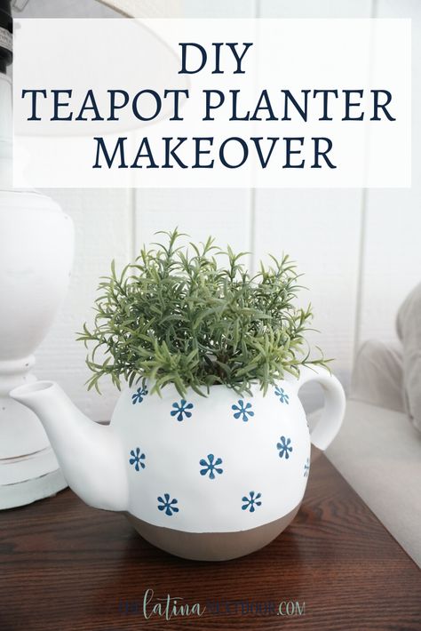 DIY Teapot Planter Makeover PIN DIY Teapot Planter Makeover Teapot Planter Ideas, Teapot Decorating Ideas, Teapot Planter, Planter Makeover, Teapot Garden, Recycled Bottle Crafts, Teapot Crafts, Easy Upcycle, Teapot Decor