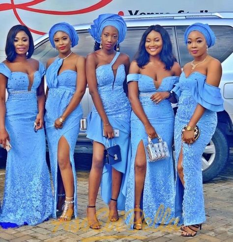 Outfits For October, Nigerian Bridesmaid Dresses, Modern African Print Dresses, Aso Ebi Styles Lace, African Bridesmaids, Aso Ebi Style, Aso Ebi Lace Styles, African Bridesmaid Dresses, Nigerian Lace Styles