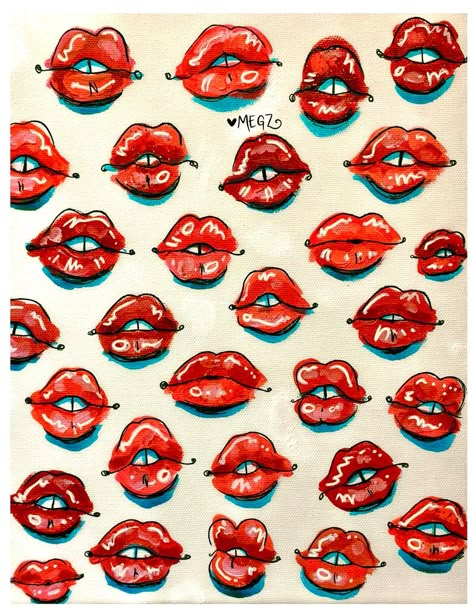 LIPZ PRINT | ART BY MEGZ Megz Art, Funky Art Ideas, Funky Art Painting, Funky Art Drawings, Posca Art, Please Please Please, Art Diary, Arte Sketchbook, Wow Art