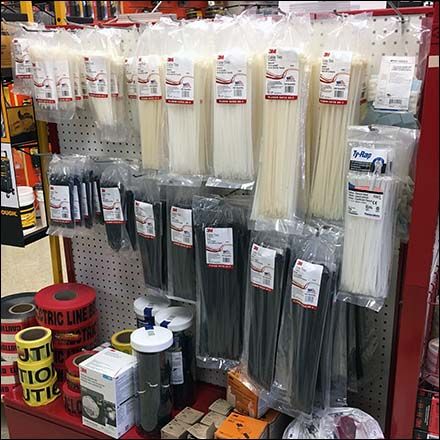 Zip Ties Merchandise Display Sorted By Size Electrical Shop Display, Interior Shop Display, Electronics Store Design, Wooden Shelf Design, Store Display Design, Merchandise Display, Oil Rack, Electrical Stores, Electrical Shop