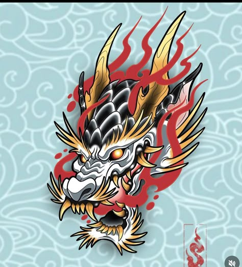 Traditional Japanese Dragon Tattoo Designs, Neo Traditional Dragon Tattoo, Dragon Head Tattoo Design, American Traditional Dragon Tattoo, Neo Japanese Tattoo, Traditional Tattoo Dragon, Japanese Cloud Tattoo, Traditional Owl Tattoos, Traditional Tattoo Stencils