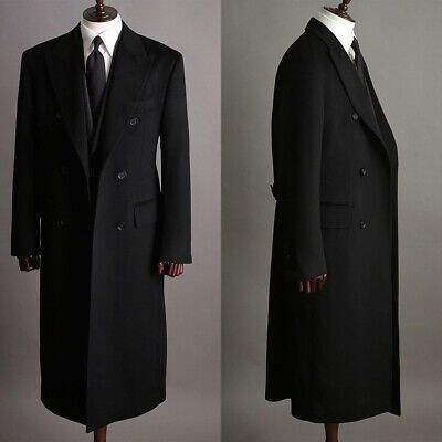 Great Shopping Men Long Overcoat Black Wool Blend Coat Winter Business Outwear Double Breasted, Mens Coats Jackets Slim Fit Coat Men, Suit Coats For Men, Luxury Peacoat With Welt Pockets And Notch Lapel, Black Clothes Ideas, Suit With Overcoat, Winter Suits Men, Winter Wedding Groom Attire, Black Overcoat Men, Classic Suit Men