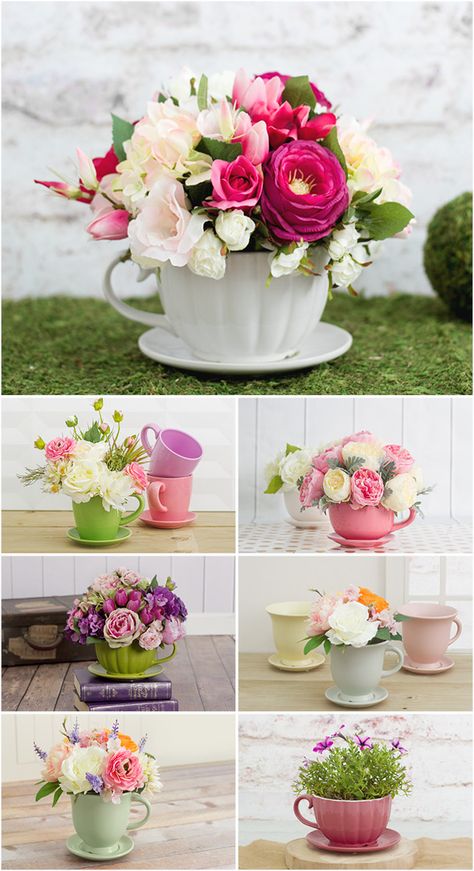 floral teacup arrangements idea for Mother's Day - The BEST Easy DIY Mother's Day Gifts and Treats Ideas - Holiday Craft Activity Projects, Free Printables and Favorite Brunch Desserts Recipes for Moms and Grandmas Pictures Of Flowers, Diy Flores, Fleurs Diy, Mothers Day Brunch, Diy Mothers Day Gifts, Holiday Craft, Flower Arrangements Diy, Mother's Day Diy, Deco Floral