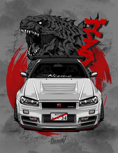 Nissan Gtr Art, Nissan R34 Wallpapers, Sky Line R34, Gtr34 Wallpaper, Skyline R34 Anime, R34 Godzilla, Gtr Skyline R34, Nissan R34 Skyline Gtr, Nissan Gtr 34