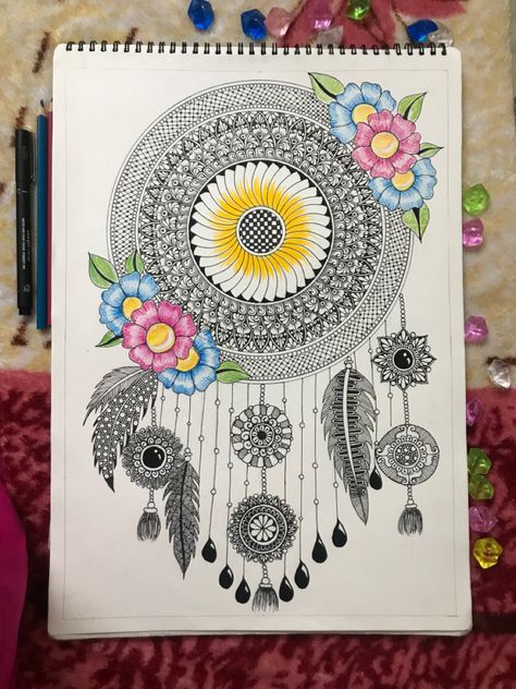 Navaratri Drawings Mandala, Big Mandala Art, Simple Mandala Design, Meaningful Paintings, Watercolor Mandala, Easy Mandala, Easy Mandala Drawing, Bond Paper Design, Design Art Drawing