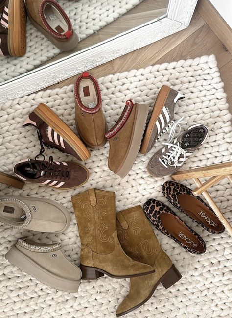 fall shoes, fall sneakers, fall boots, leather boots, cowgirl boots, shoe ideas, cute shoes, autumn shoes, autumn aesthetic, fall aesthetic, uggs, ugg slippers Granola Girl Shoes, Uggs Fall, Autumn Shoes, Boots Shoe, Fall Sneakers, Shoes Fall, Fall Boots, Shoe Inspo, Granola Girl