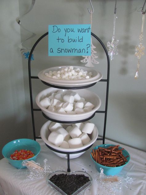 Frozen Themed Breakfast, Winter Wonderland 3rd Birthday Party, Disney Winter Wonderland Party, Frozen Theme Party Food Ideas, Do You Want To Build A Snowman Snack, Frozen Party Treats Ideas, Frozen Skating Party, Elsa Tea Party, Frozen Birthday Theme Food