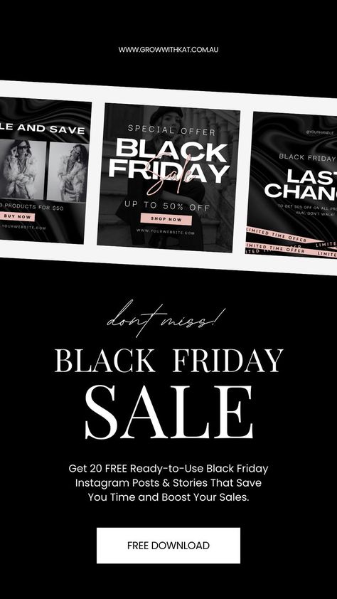 Each template is crafted to stop the scroll and invite users to explore your Black Friday offers. Perfect for businesses, influencers, and entrepreneurs looking to maximize reach and profits this Black Friday. This Black Friday social media content bundle includes matching resized templates for Stories, feed posts, and more, ensuring a seamless look across Instagram, Facebook, and even emerging platforms. Save time, stand out, and boost sales! Grab your free Black Friday Instagram templates now. Black Friday Sale Ads, Design Instagram Posts, Black Friday Sale Design, Black Friday Promo, Black Friday Design, Business Promo, Visual Communication Design, Story Templates, Communication Design