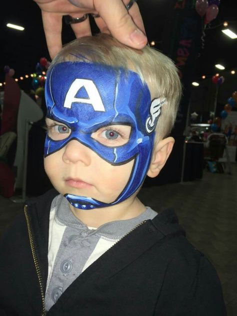 Captain America face painting design by Dutch Bihary - Visit to grab an amazing super hero shirt now on sale! Captain America Face Painting, Super Hero Crafts, Captain America Face Paint, Superhero Face Painting, Arts And Craft Ideas, Hero Crafts, Face Painting For Boys, Costume Carnaval, Superhero Crafts