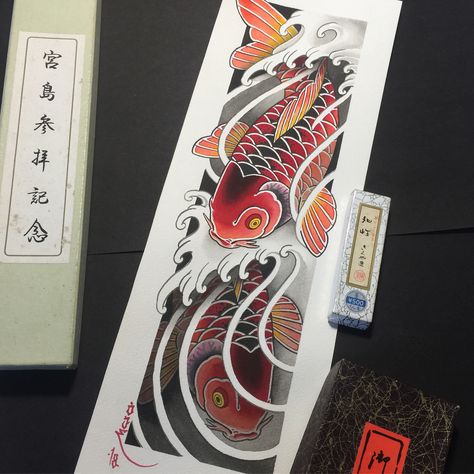 Double Koi Fish Tattoo, Koi Fish Tattoo Design, Fish Tattoo Design, Dragon Tattoo Sketch, Watercolour Tattoo, Full Hand Tattoo, Koi Tattoo Design, Sakura Tattoo, Armband Tattoos