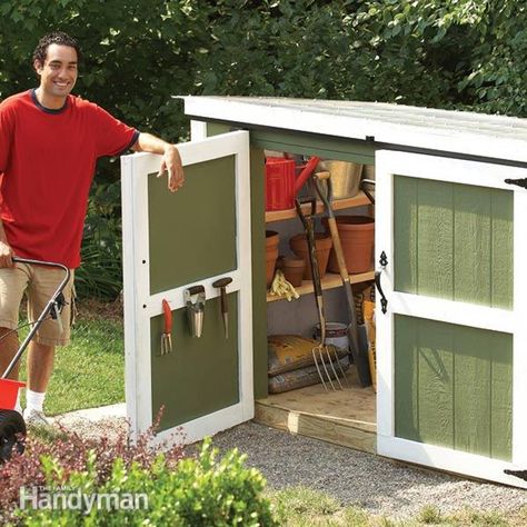 Outdoor Storage Locker, Mower Storage, Mini Shed, Outdoor Storage Buildings, Diy Locker, Bike Storage Solutions, Outdoor Woodworking Projects, Lawn Mower Storage, Lean To Shed Plans