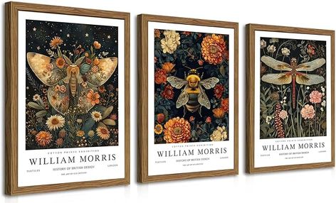 Amazon.com: Wood Frame William Morris Wall Art Set of 3, Vintage Animal Bee Butterfly Dragonfly Posters Prints, Botanical Nature Flower Canvas Wall Decor Paintings for Living Room Bedroom Bathroom 12x16In Framed: Posters & Prints Paintings For Living Room, Decor Paintings, Butterfly Dragonfly, Botanical Painting, Wall Art Set Of 3, Art Set Of 3, Flower Canvas, Wood Frames, Canvas Wall Art Set