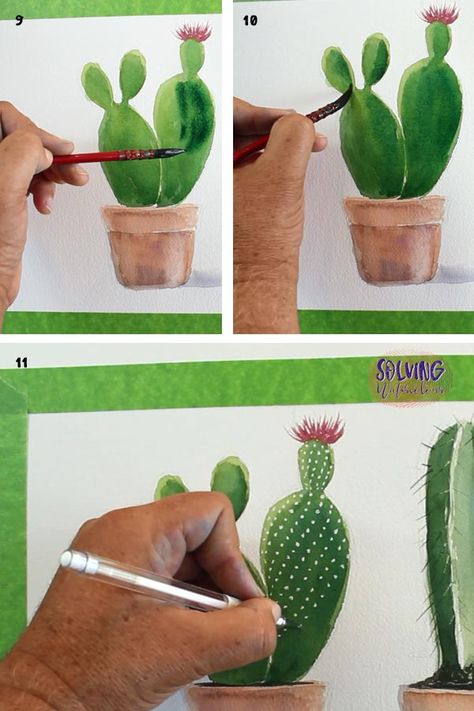 Watercolour Cactus Easy, Painting Tutorials For Beginners, Simply Painting, Painting Tricks, Doodling Ideas, Arizona Art, Cactus Paintings, Doodle Paint, Paintings Tutorials