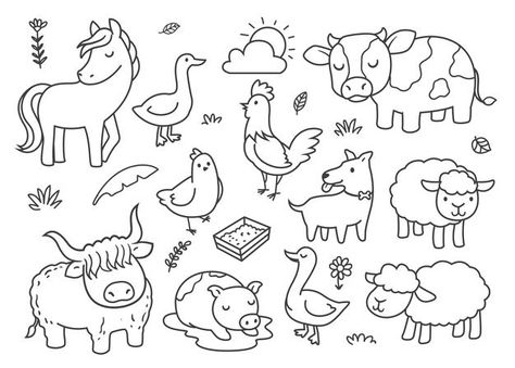 Farm Animals Coloring Pages, Anniversary Gift Ideas For Him Boyfriend, Beginner Drawing Lessons, Animals Coloring Pages, Vector Doodle, Line Doodles, Shrink Art, Animal Doodles, Animals Coloring