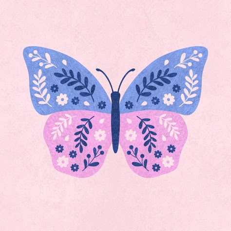 Illustration of a butterfly with folk art ornaments Butterfly Cute Drawing, Aesthetic Things To Draw, Butterfly Artwork Illustration, Cute Butterfly Illustration, Butterfly Pottery Painting Ideas, Easy Butterfly Painting, Folk Art Butterflies, Butterfly Illustration Art, Simple Butterfly Drawing