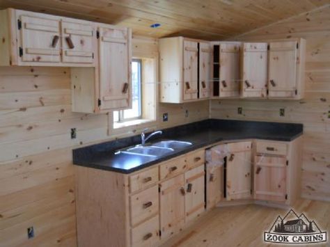 small cabin kitchens Small Cabin Kitchen Ideas, Zook Cabins, Austria House, Small Cabin Kitchens, Prefab Log Homes, Prefab Log Cabins, Small Rustic Kitchens, Log Cabin Kitchen, Cabin Photos