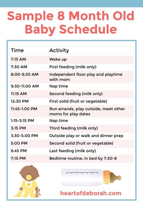 Sample baby schedule for sleeping and eating. Based on an 8 month old baby's routine. #baby #sleepschedule #sleeptraining #babysleep 8 Month Old Schedule, 8 Month Old Baby Food, Baby Food Schedule, 8 Month Baby, 7 Month Old Baby, Baby Meals, Baby Samples, Baby Routine, Baby Schedule